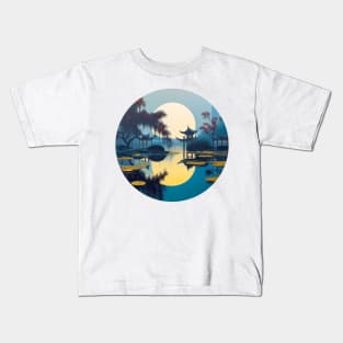 Illustration Japanese landscape & traditional home exterior painting Kids T-Shirt